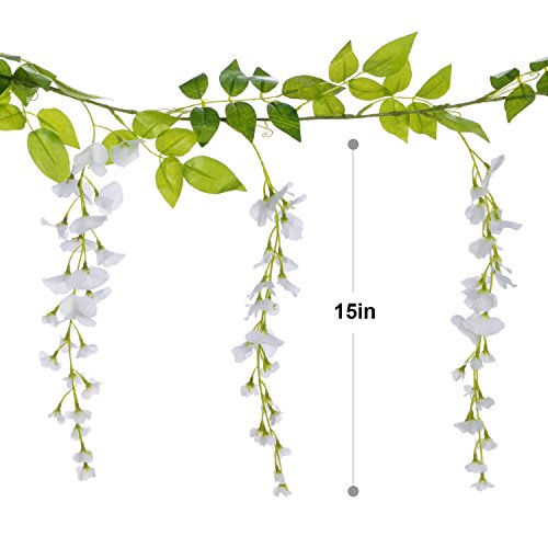 Lvydec Wisteria Artificial Flowers Garland, 4Pcs Total 28.8ft White Artificial Wisteria Vine Silk Hanging Flower for Home ...