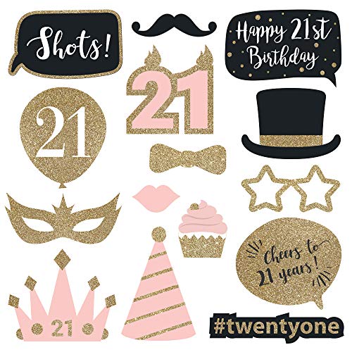 Fully Assembled 21st Birthday Photo Booth Props - Set of 30 - Pink & Gold Selfie Signs - 21st Party Supplies & Decorations...