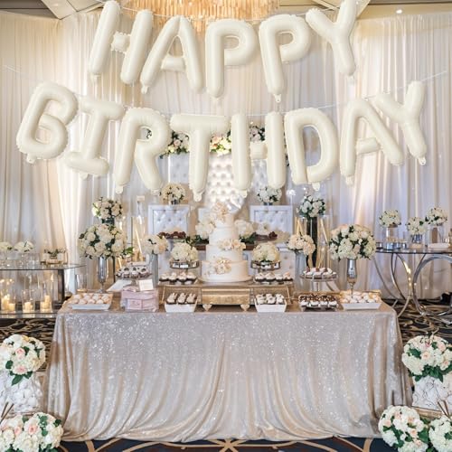 Cream Happy Birthday Balloon Banner, Neutral Beige Happy Birthday Foil Balloon, 16 Inch Ivory White Sand Born Day Bunting ...