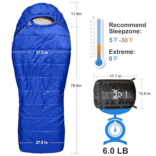 Azitrek 0 Degree Camping Sleeping Bags Mummy for Adults Youth | XXL Big and Tall 3-4 Season Warm and Cool Winter Cold Weat...