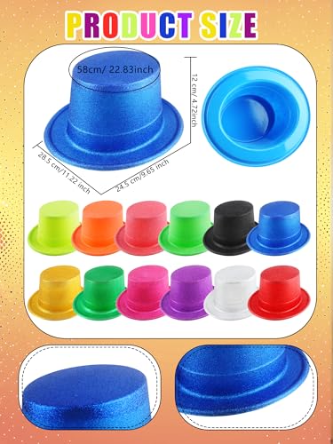 SGBETTER 24 Pack Neon Top Hats Glitter Plastic Top Hat Colorful Magician Hat Bright Party Hats for Adult Kids Photo Booth ...