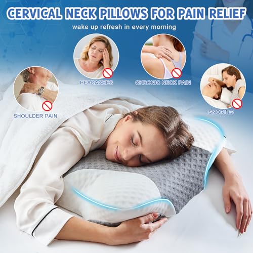 Cervical Neck Pillows with Memory Foam - Neck Pillows for Pain Relief Contour Memory Foam Pillows Ergonomic Neck Support -...