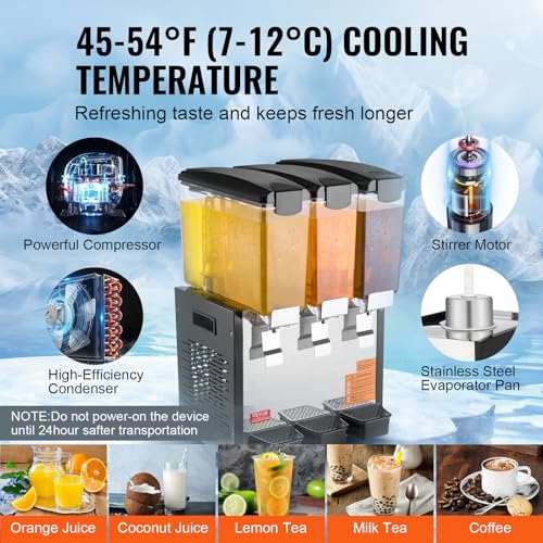 VEVOR Commercial Beverage Dispenser, 3 Tanks 10 L / 10.6 QT Per Tank Juice Dispenser, 440W Stainless Steel Ice Tea Drink M...