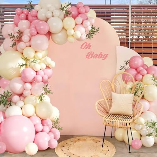 Pink and Yellow Balloon Arch Kit Pastel Pink Light Pink Yellow Sand White Balloons for Birthday Baby Shower Bridal Shower ...