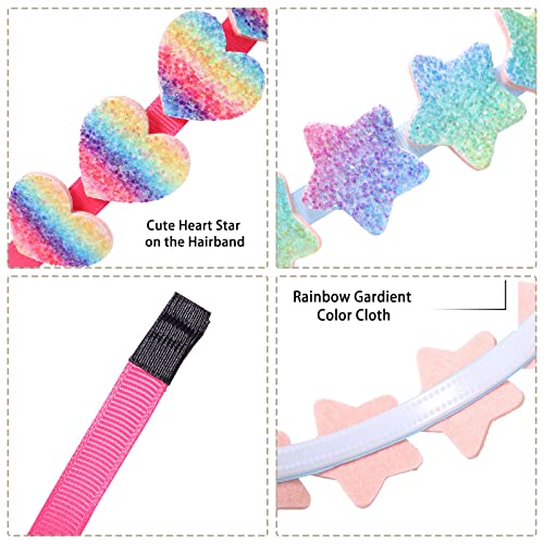 Lizioo 6 Pack Girls Headbands Glitter Kids Hair Accessories Bow/Heart/Star Shaped Sweet Hairband For Toddler/Girls/Teens