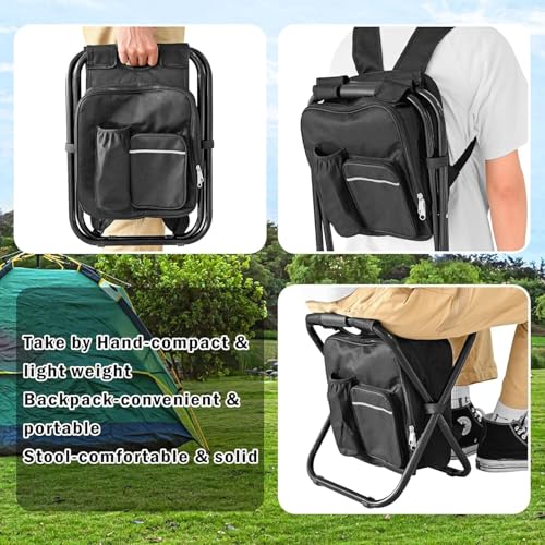 Out&About 3-in-1 Backpack Stool Cooler Chair, 400 LBS Max Load, Portable Folding Fishing Cooler Stool - Black