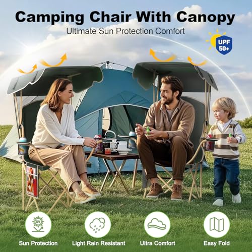 VTOY Portable Camping Chair with Canopy - Folding Chair with Canopy, Durable 600D Oxford Canopy Chair for Camping, Beach, ...