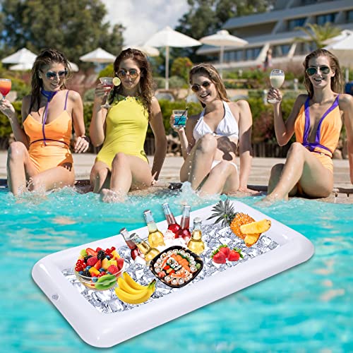 4 Pack Inflatable Ice Serving Bar Pool Party Buffet Drink Cooler Floating Ice Tray Food Drink Containers for Summer Partie...