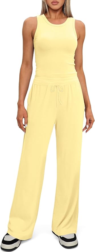 Darong Women's 2 Piece Outfits Lounge Sets Sleeveless Tank Tops Wide Leg Pants Sets Tracksuits Match Sets