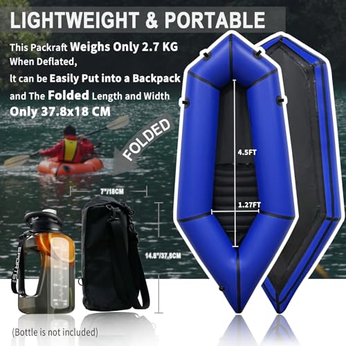 JUSTOOP Lightweight Packrafts, TPU Inflatable Kayak for Flat Water Rafting Camping Trip/Fishing/Water Adventures 1 Person/...