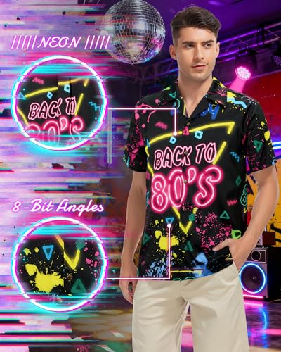 Zando 90s 80s Outfit for Men - Funny Retro Short Sleeve Button Down Hawaiian Shirt for Disco & Themed Party & Beach