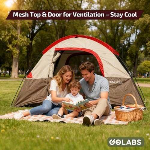 Golabs CT1 2 Person Camping Tent, Easy Set Up in 3 Mins, PU1500mm Waterproof w/Mesh Top & Door with Ventilation, Lightweig...