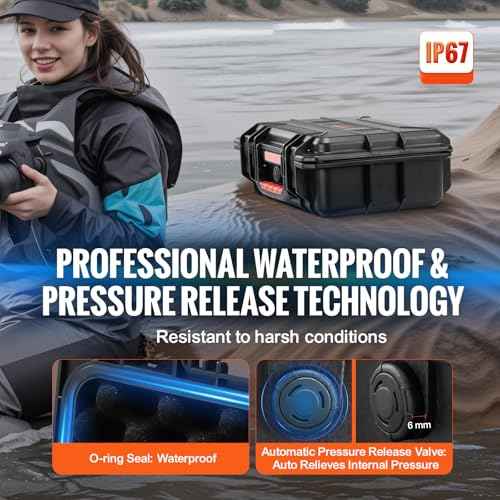 VEVOR Weatherproof Hard Case, Heavy Duty Protective Dry Box Case with Pre-cut Foam, Retractable Pull Handles for Travel, Hunting, Military, Tactical, IP67 Waterproof for Cameras(14.96x11.81x5.51)