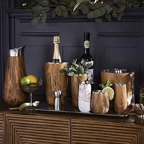 S’well Stainless Steel Ice Bucket with Tongs, 68oz Capacity, Teakwood Finish, Triple-Layer Vacuum Insulated to Keep Ice Co...