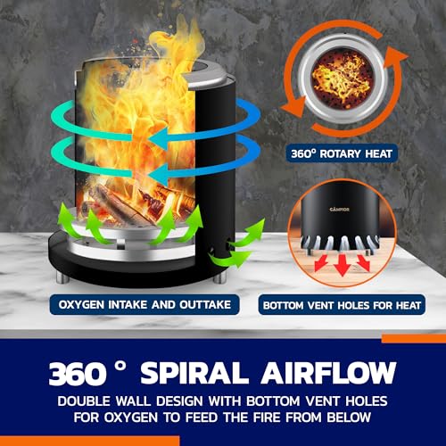 CAMPIOR Wood Burning Fire Pit Stove with Black Exterior - Smokeless Outdoor Stove for Efficient Wood Fires, Camping, and G...