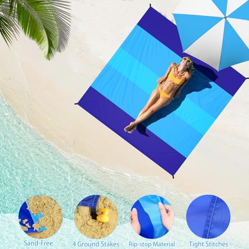 BYDOLL Beach Blanket 78''×81'' 4-7 Adults Oversized Lightweight Waterproof Sandproof Beach Blanket Large Picnic Mat for Tr...