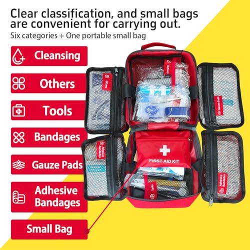 556 Piece Premium Large First Aid Kit, Survival Medical First Aid Bag – Labelled Compartments, Workplace Essential, Home &...