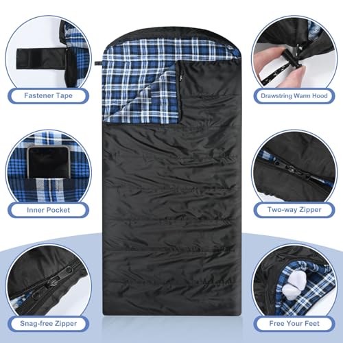 AGEMORE Cotton Flannel Sleeping Bag for Adults, Lightweight XXL Cotton Sleeping Bag for Camping Backpacking or Hiking, Wat...