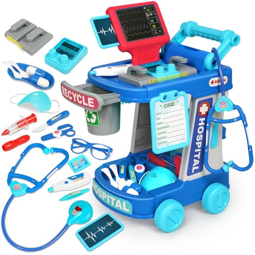 Doctor Kit for Toddlers 3-5 With 21pcs Medical Kit Toy Doctor Cart Stethoscope and Other Accessories Boy and Girl Fun Role...