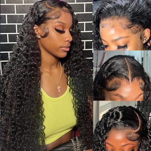 20 Inch 13x6 HD Transparent Lace Front Wigs Human Hair 200% Density Deep Wave Frontal Wigs Human Hair Curly Wigs for Women Human Hair Pre Plucked with Baby Hair Curly Lace Front Wig Glueless Wigs
