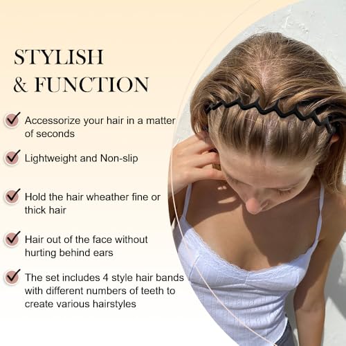 AHONEY 8 Pack Black Headbands for Women Mens Zig Zag Headbands with Teeth Non Slip Hairbands for Women's Fashion Hair Acce...