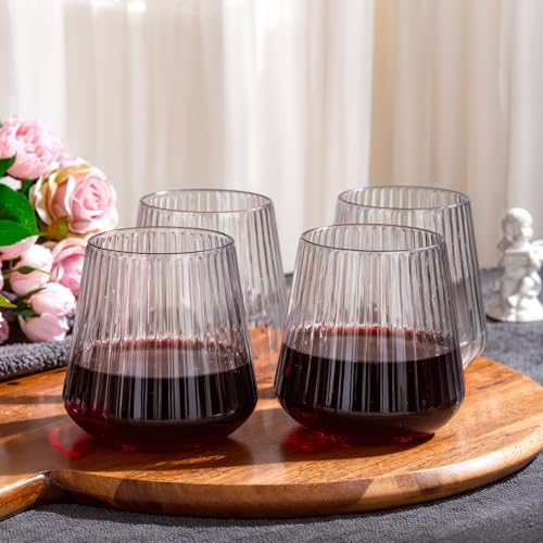 Ciaell 30 Pack Plastic Ribbed Wine Glasses - 14 OZ Thicker Origami Stemless Disposable Wine Champagne Whiskey Unbreakable ...