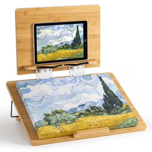 ANBOXIT Folding Bamboo Tabletop Easel, 19.7" x 14.2" Base and 15.4" x 11" Adjustable Upper Board, Portable Desktop Arts & ...