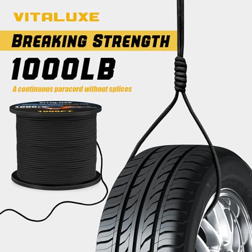 VITALUXE 1000lb Paracord Rope, 4mm 12 Triple Strands Paracord, Heavy Duty Tactical Parachute Cord for Survival Gear, Campi...