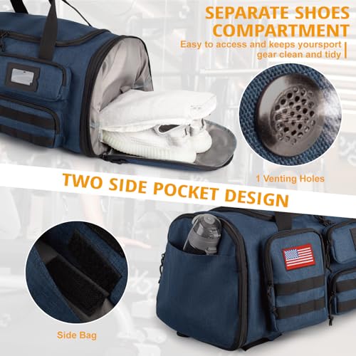 Expandable Gym Bag For Men,Tactical Large 3 in 1 Sports Duffle Bag With Shoes Compartment,Water Resistant Sports Gym Tote ...