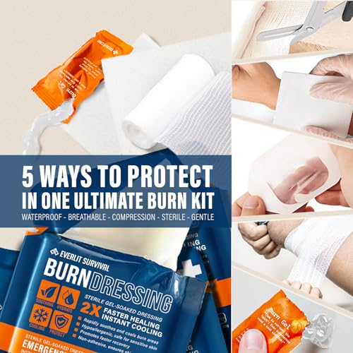 EVERLIT Burn Kit with Sterile Waterproof Wound Dressing | Hydrogel-Foam Burn Dressings, Burn Gel, Non-Stick Pads, Gauze & ...