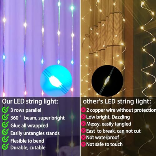 YOOWARM LED Curtain Light,10ft x 10ft 300 LED RGB Christmas Lights,USB Color Changing String Fairy Lights Curtain with Sma...