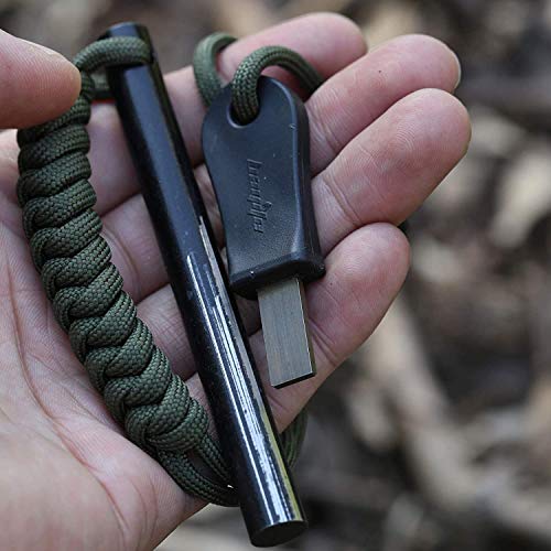 bayite 4 Inch Survival Ferrocerium Drilled Flint Fire Starter, Ferro Rod Kit with Paracord Landyard Handle and Striker, ...
