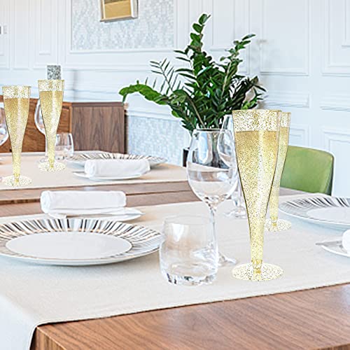MR.FOAM Disposable Gold Glitter Champagne Flutes, 6PC Plastic Glasses for Parties, Toasting, Mimosa, Wedding and Shower Su...