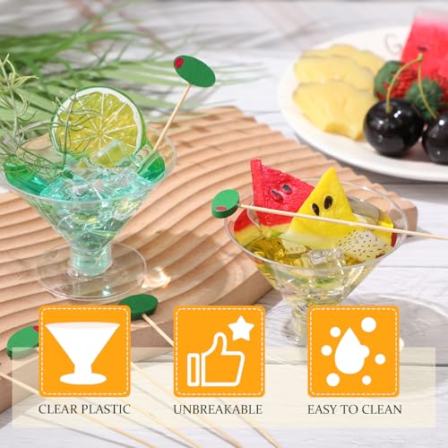 Remerry 70 Plastic Martini Glasses and 150 Olive Cocktail Picks Set 5 oz Disposable Plastic Martini Cups Clear Mini Desser...
