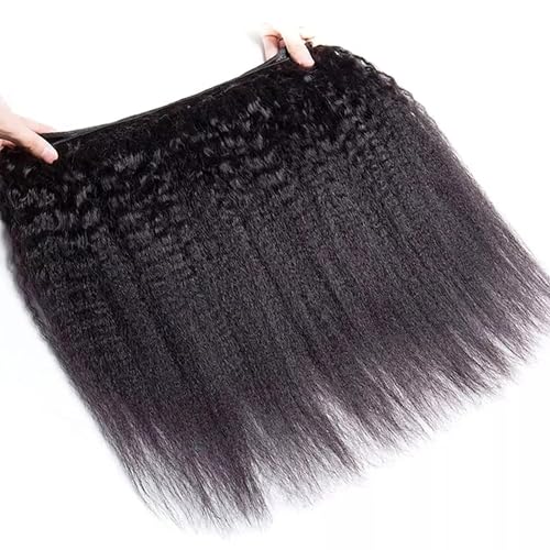 Hair Bundles 12A Yaki Kinky Straight Human Hair 3 Bundles 100% Unprocessed Mongolian Virgin Human Hair Kinky Straight Bundles Yaki Hair Natural Color (18 20 22)