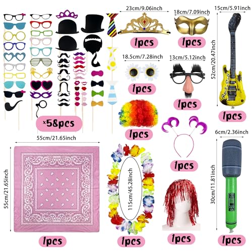 69PCS Colorful Photo Booth Props Set Novelty Funny Hats Wigs Glasses Props Sign Perfect for Graduation Birthday Bacheloret...