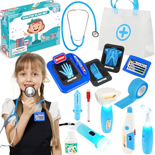 IVENRXIU Kids Doctors Play Set, 15 Pcs Doctor Kit for Toddlers 3-5, Doctor Set with Real Stethoscope, Pretend Play Toys fo...