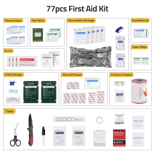 CVLIFE First Aid Kit Survival Emergency Kit IFAK Trauma Kit with MOLLE Pouch, Comprehensive Trauma Care - Ideal for Car, C...