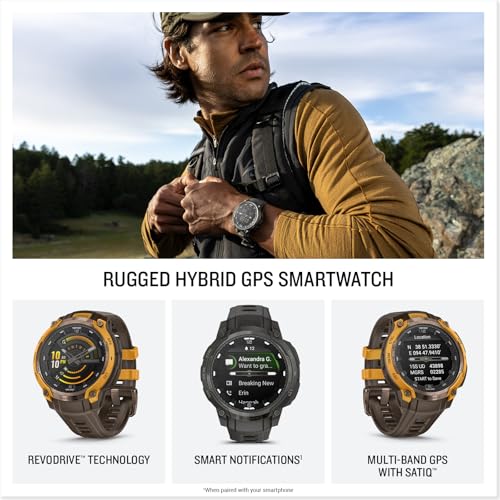 Garmin Instinct® Crossover AMOLED, Rugged Hybrid GPS Smartwatch with Analog Watch Hands and Bright AMOLED Display, Bronze/...
