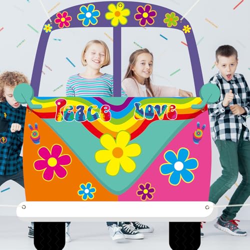 Large Hippie Bus Shaped Photo Prop 60s Party Decor 60's Retro Groovy Van Prop Fabric Hippie Selfie Frame Backdrop Backgrou...