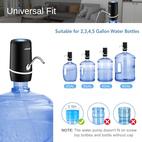 Water Pump for 5 Gallon Bottle, USB Charging Automatic Water Dispenser with Rechargeable Battery, Portable Electric Drinki...