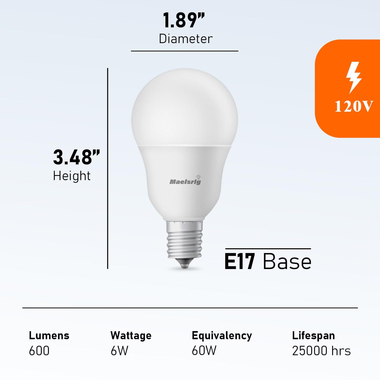 Maelsrlg E17 Intermediate Base LED Bulb, 6W (60 Watt Equivalent) G14 Globe Ceiling Fan Light Bulbs, Daylight White 5000K, 600 Lumens, Non-Dimmable, Pack of 6