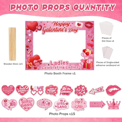 Galentines Day Decorations Photo Booth Props 16pcs Happy Galentines Day Decorations Photo Props for Party Pink Ladies Cele...