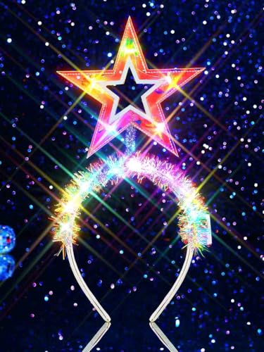 GENBREE Light Up Star Headbands Led Birthday Crown Headpiece Glow Rave Party Hair Accessories for Women
