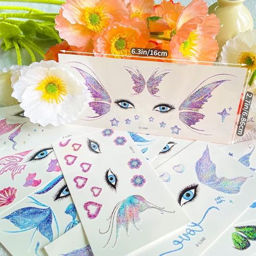 JoyfulGlam Glitter Fairy Makeup Kit Accessories For Women Butterfly Face Temporary Tattoos Stickers For Eyes Princess Rave...