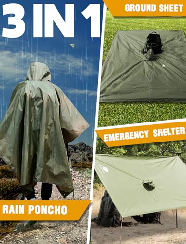ANYOO Hooded Rain Poncho for Adults Waterproof Lightweight Rain Coat for Men Women Reusable Rain Jacket for Emergency Outdoor