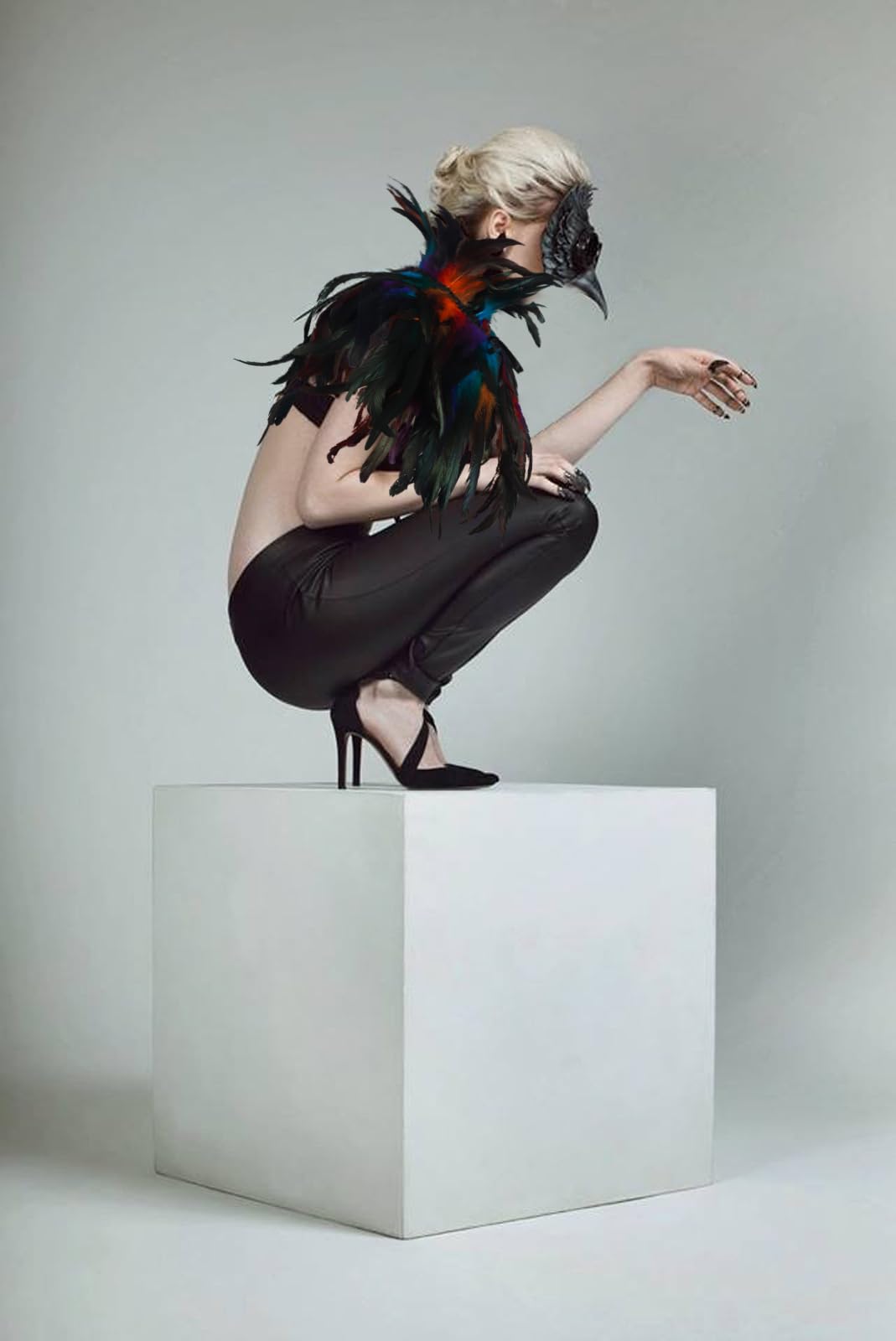 HOMELEX Black Witch Feather Collar Crow Shawl Costume Halloween Swan Wings Accessories Cape for Women