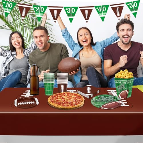 QZYL Football Party Decorations Serve 24, 99 Pcs Football Party Supplies, Disposable Football Dinner Plates Football Desse...
