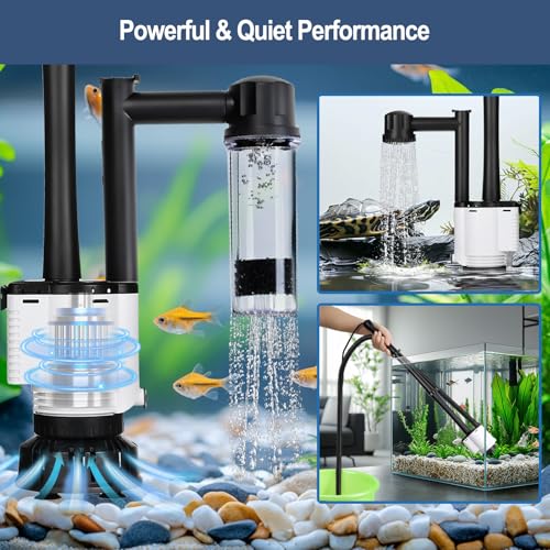 AQQA Electric Fish Tank Cleaner – 30W Aquarium Water Changer with Gravel Vacuum, Corner Nozzle Brush, Oxygen Boost etc Com...