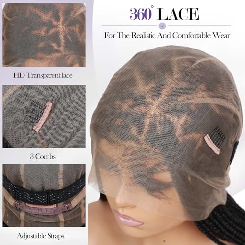 360 Full Lace Knotless Box Braided Wig, Long Black Synthetic Hair, Triangle Lace Front (Ombre Brown Blonde, 34 inches)
